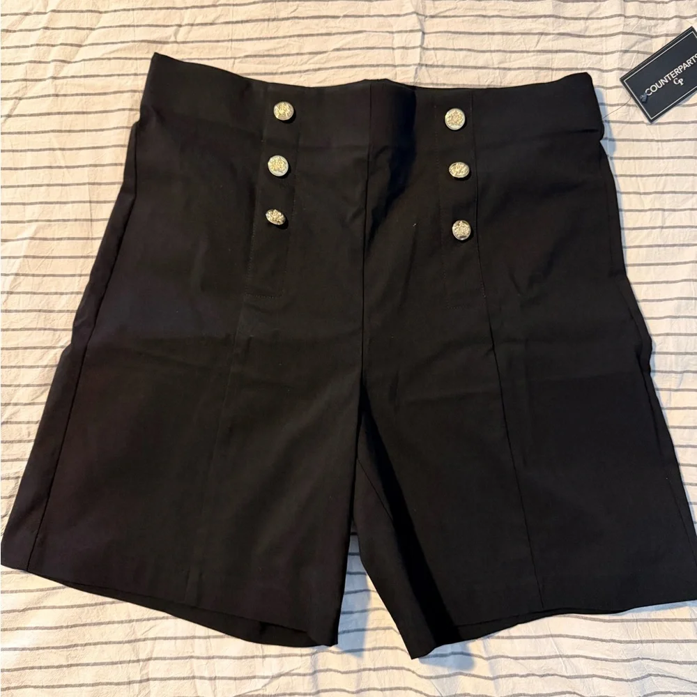 High-Waist Black Sailor Shorts with Gold Buttons - Picture 1 of 4